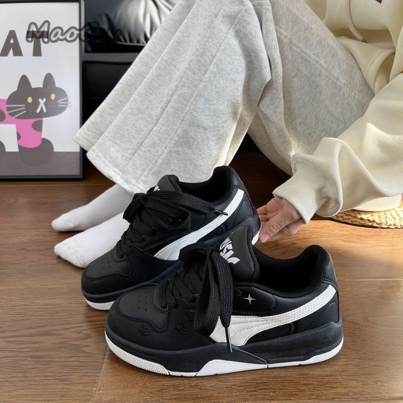 Vans Shoes Old Skool - 여성용 블랙 화이트 가죽 스케이트보드 신발