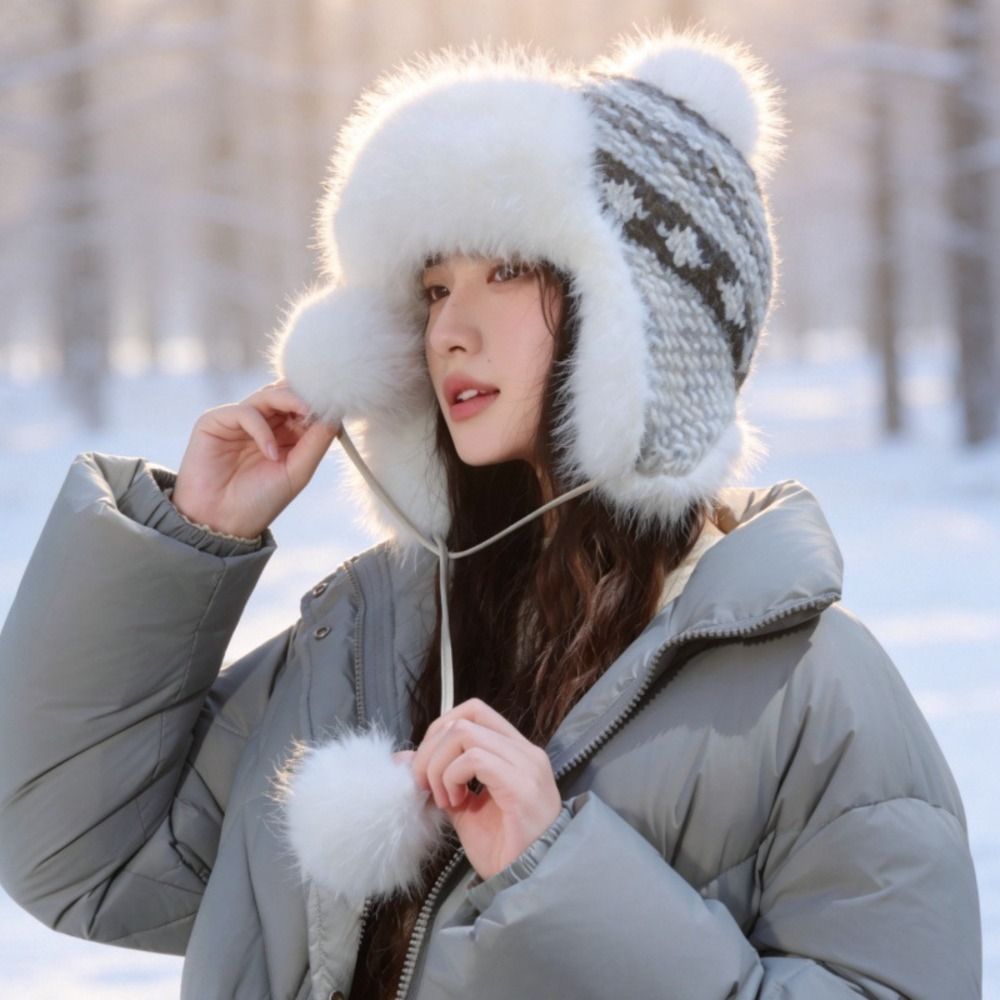 스타일리시한 폴리에스터 니트 트래퍼 모자, 폼폼 장식, - Trapper Hat Ear Flap 리뷰 및 가격