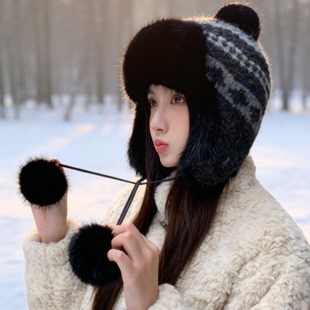 스타일리시한 폴리에스터 니트 트래퍼 모자, 폼폼 장식, - Trapper Hat Ear Flap 리뷰 및 가격